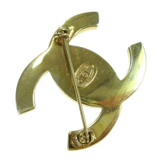 Authentic CHANEL CC LCHANEL CC Logos Turnlock Motif Brooch Pin Corsage Gold-Tone - Picture 4 of 4